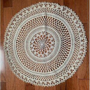 Vintage Handmade Beige Crochet Doily Decorative Round 18" Intricate Design Home